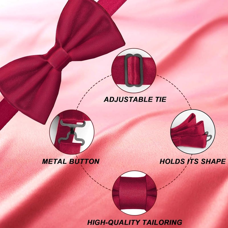 WOXVM Men's Bow Ties Solid Color Pre-Tied Bow Tie Satin Formal Tuxedo Bowtie Adjustable Neck Bowtie for Men Wedding Party - Image 4